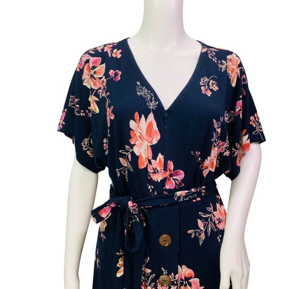 J.Jill Women’s Blue Floral Midi Dress Petite Small Dolman Sleeve Knit Stretch - Picture 4 of 12